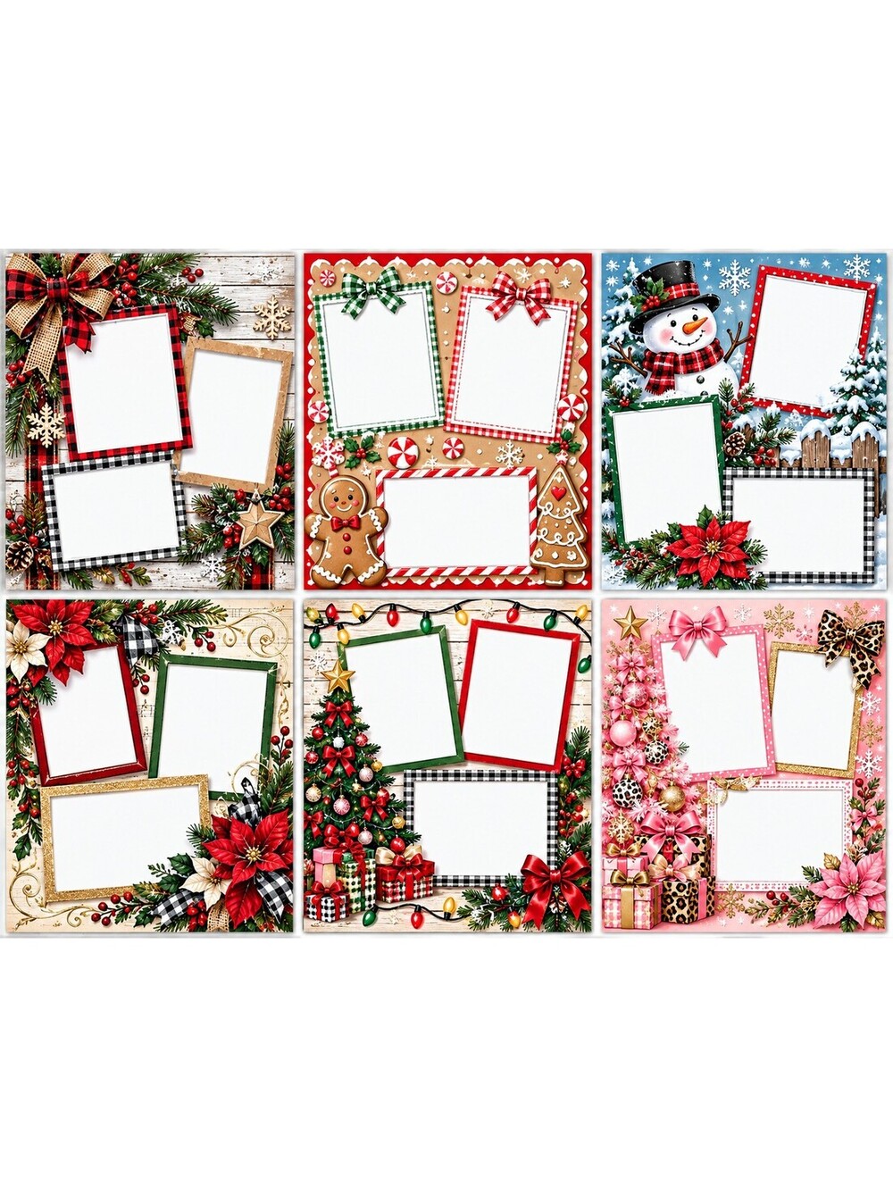 Christmas Scrapbook Paper Set of 6 – 8.5 x 11 Photo Frame Holiday Designs